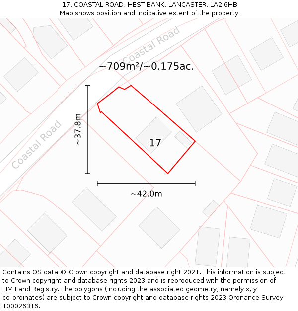 17, COASTAL ROAD, HEST BANK, LANCASTER, LA2 6HB: Plot and title map