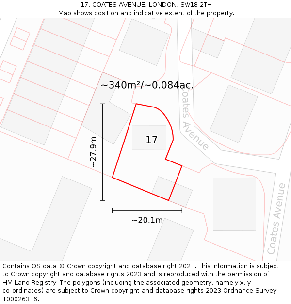17, COATES AVENUE, LONDON, SW18 2TH: Plot and title map