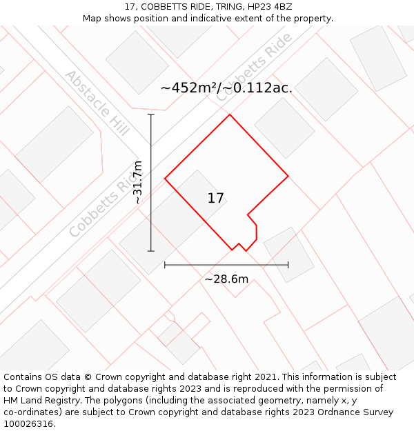 17, COBBETTS RIDE, TRING, HP23 4BZ: Plot and title map