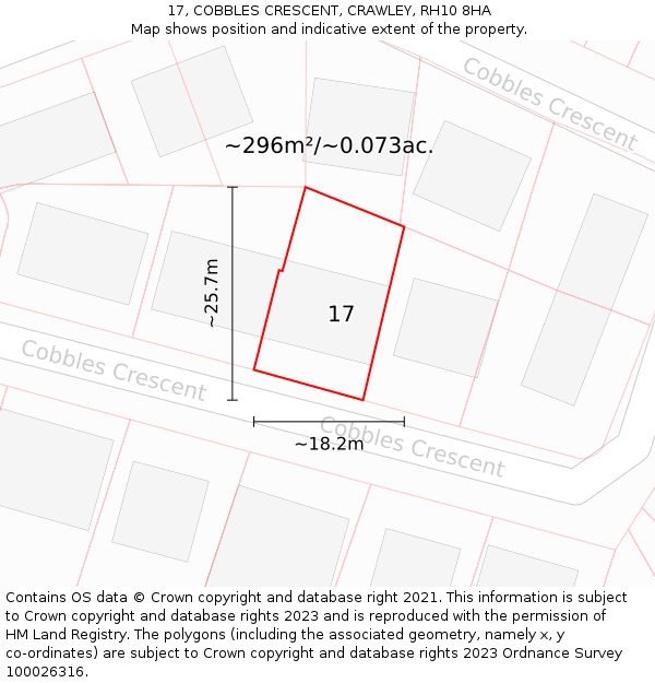 17, COBBLES CRESCENT, CRAWLEY, RH10 8HA: Plot and title map