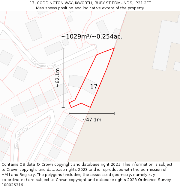 17, CODDINGTON WAY, IXWORTH, BURY ST EDMUNDS, IP31 2ET: Plot and title map