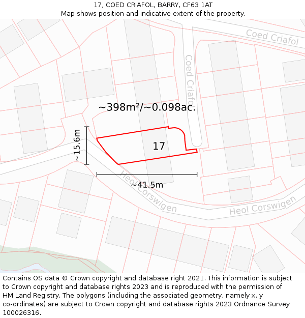 17, COED CRIAFOL, BARRY, CF63 1AT: Plot and title map