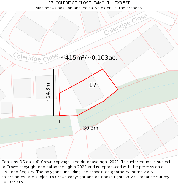 17, COLERIDGE CLOSE, EXMOUTH, EX8 5SP: Plot and title map