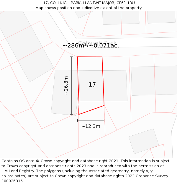 17, COLHUGH PARK, LLANTWIT MAJOR, CF61 1RU: Plot and title map