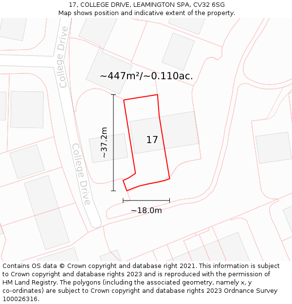 17, COLLEGE DRIVE, LEAMINGTON SPA, CV32 6SG: Plot and title map