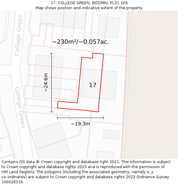 17, COLLEGE GREEN, BODMIN, PL31 1EA: Plot and title map