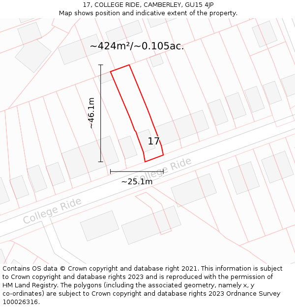 17, COLLEGE RIDE, CAMBERLEY, GU15 4JP: Plot and title map