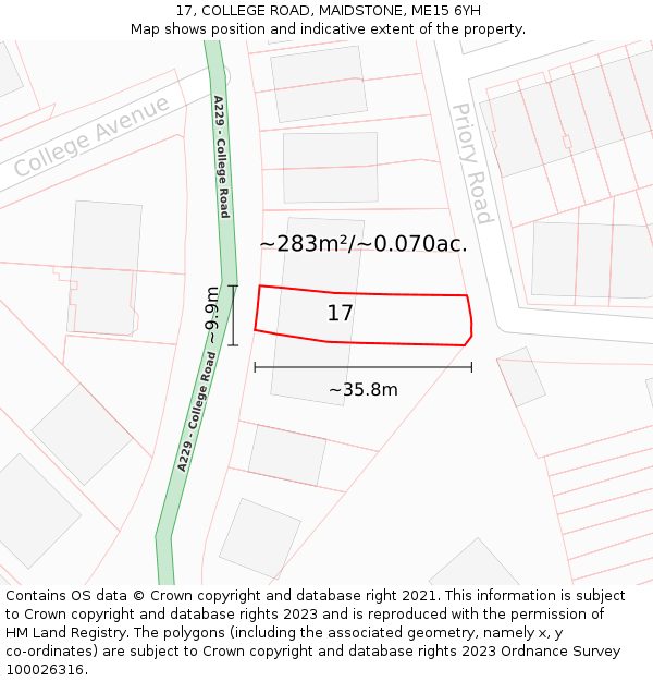 17, COLLEGE ROAD, MAIDSTONE, ME15 6YH: Plot and title map