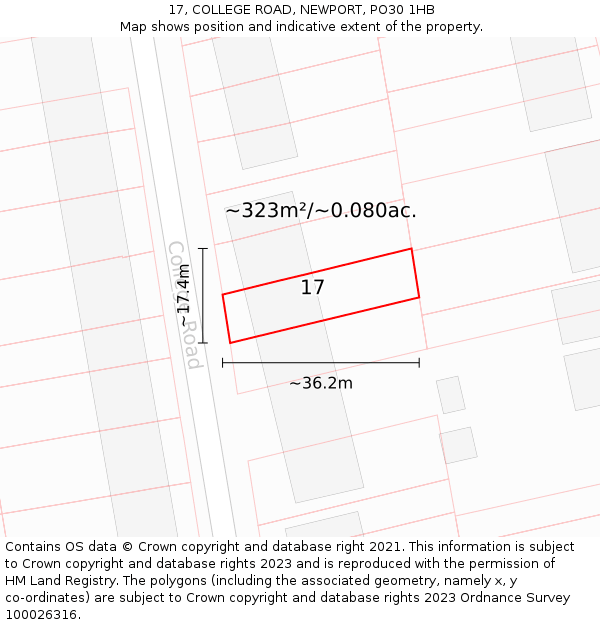 17, COLLEGE ROAD, NEWPORT, PO30 1HB: Plot and title map