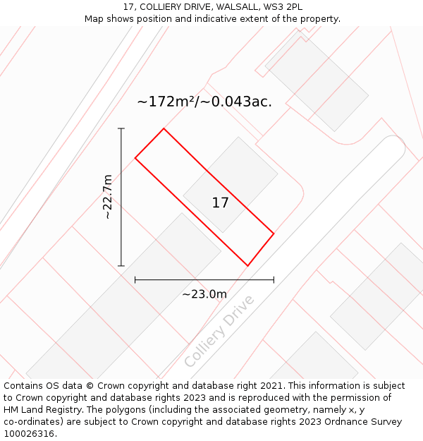 17, COLLIERY DRIVE, WALSALL, WS3 2PL: Plot and title map