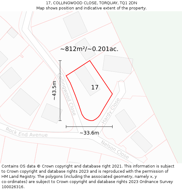 17, COLLINGWOOD CLOSE, TORQUAY, TQ1 2DN: Plot and title map