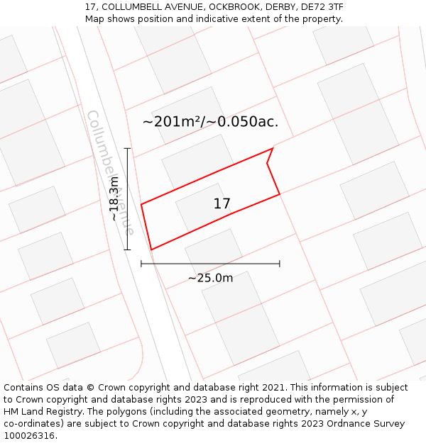 17, COLLUMBELL AVENUE, OCKBROOK, DERBY, DE72 3TF: Plot and title map