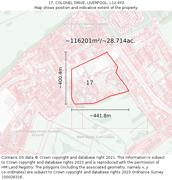 17, COLONEL DRIVE, LIVERPOOL, L12 4YG: Plot and title map
