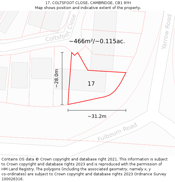 17, COLTSFOOT CLOSE, CAMBRIDGE, CB1 9YH: Plot and title map