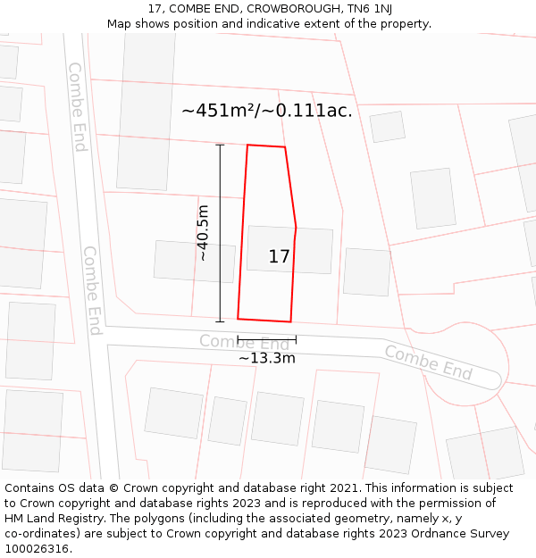17, COMBE END, CROWBOROUGH, TN6 1NJ: Plot and title map