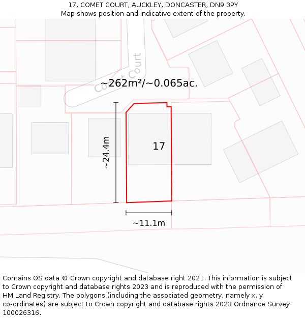 17, COMET COURT, AUCKLEY, DONCASTER, DN9 3PY: Plot and title map