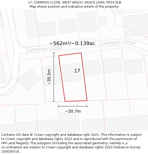 17, COMMON CLOSE, WEST WINCH, KING'S LYNN, PE33 0LB: Plot and title map