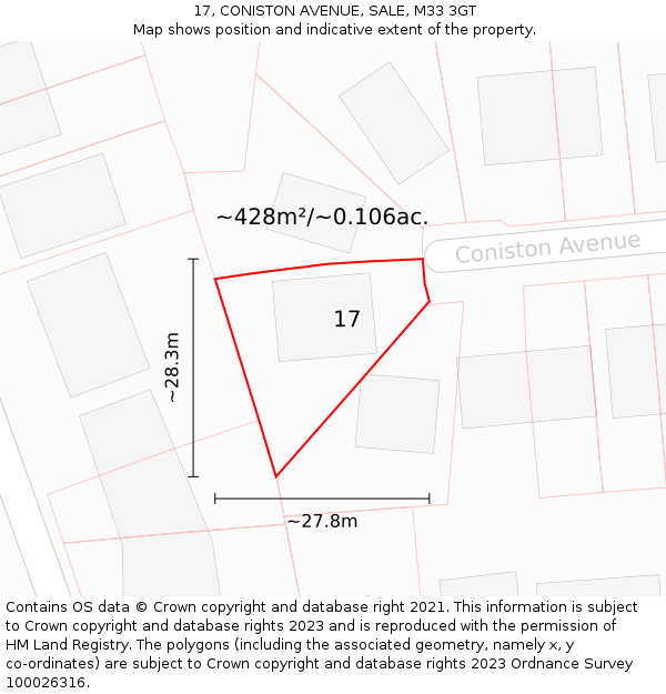 17, CONISTON AVENUE, SALE, M33 3GT: Plot and title map
