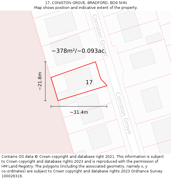 17, CONISTON GROVE, BRADFORD, BD9 5HN: Plot and title map