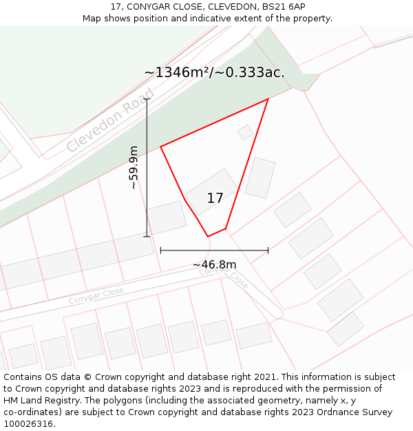 17, CONYGAR CLOSE, CLEVEDON, BS21 6AP: Plot and title map