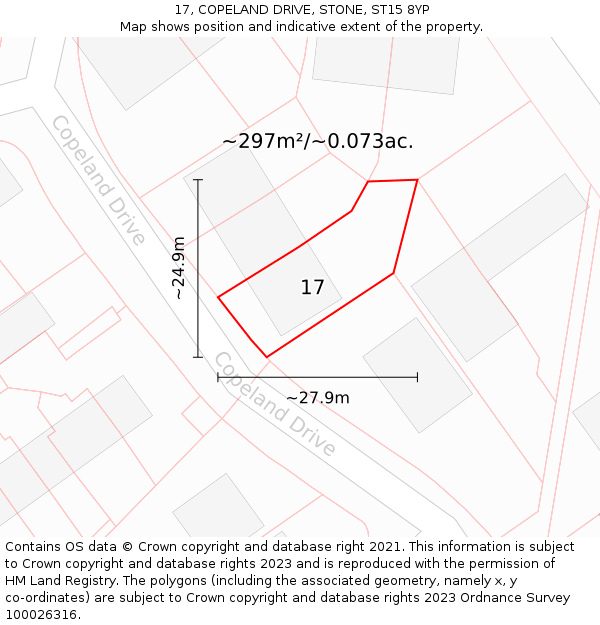 17, COPELAND DRIVE, STONE, ST15 8YP: Plot and title map