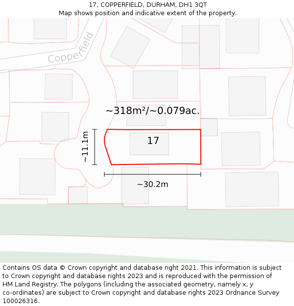 17, COPPERFIELD, DURHAM, DH1 3QT: Plot and title map