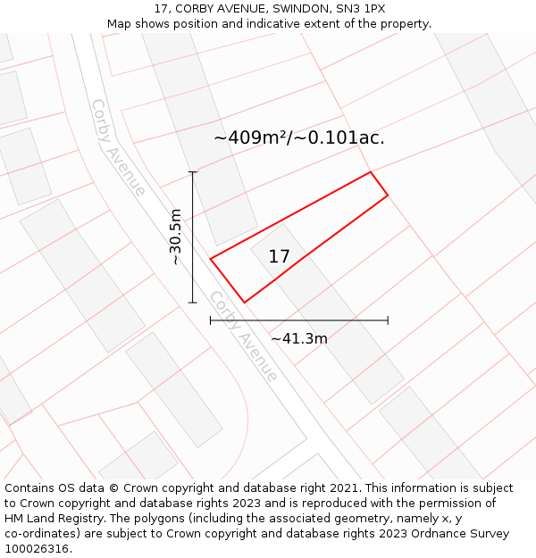 17, CORBY AVENUE, SWINDON, SN3 1PX: Plot and title map