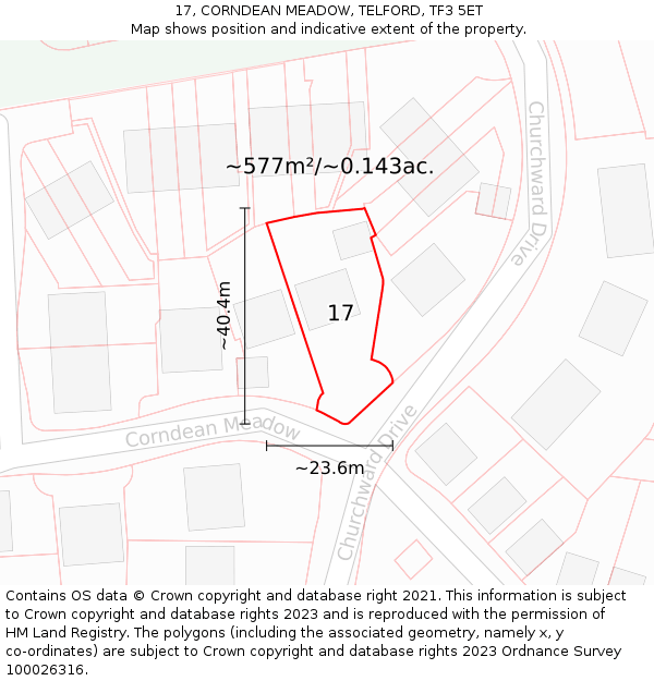 17, CORNDEAN MEADOW, TELFORD, TF3 5ET: Plot and title map