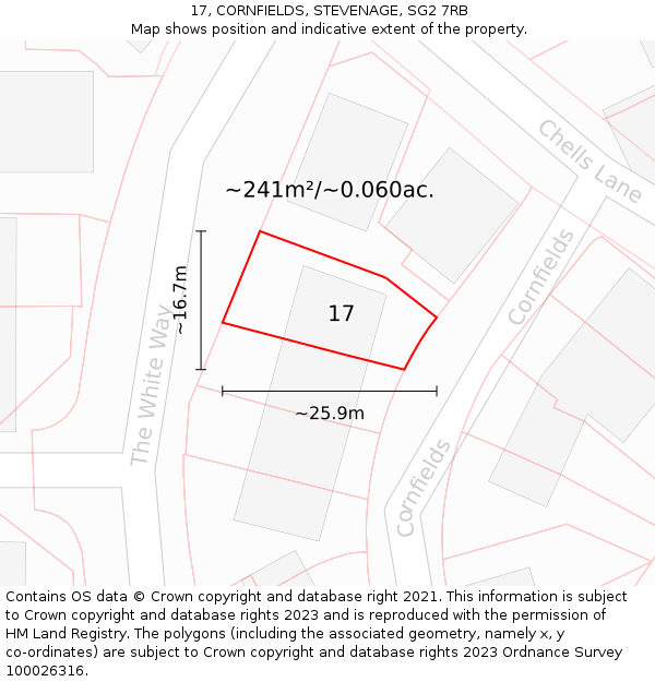 17, CORNFIELDS, STEVENAGE, SG2 7RB: Plot and title map