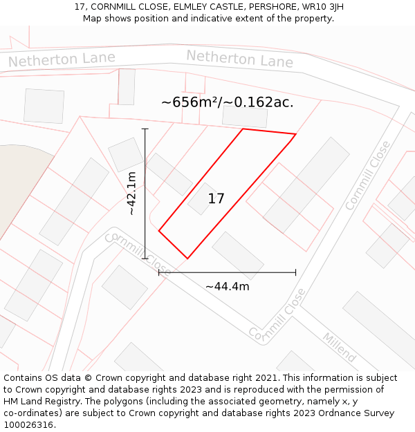 17, CORNMILL CLOSE, ELMLEY CASTLE, PERSHORE, WR10 3JH: Plot and title map