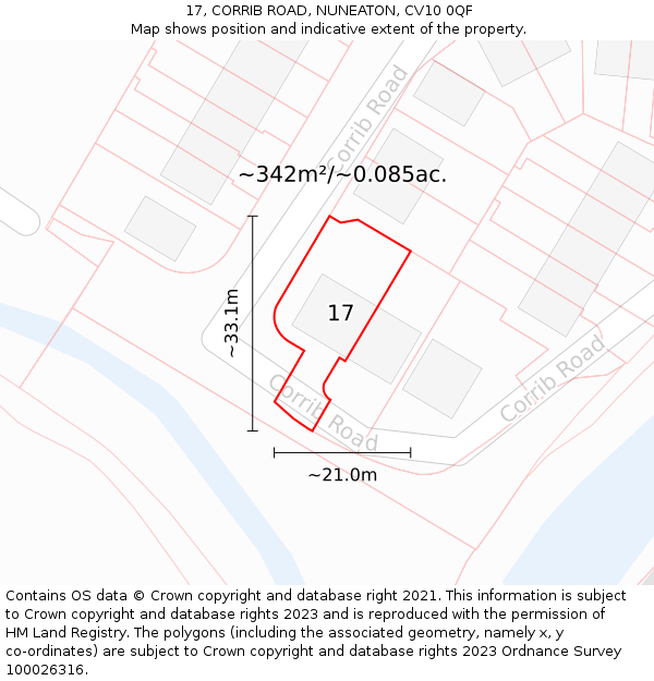 17, CORRIB ROAD, NUNEATON, CV10 0QF: Plot and title map