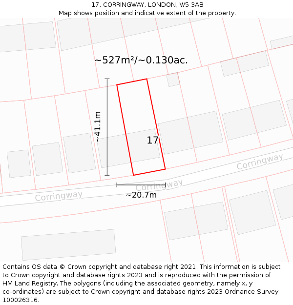 17, CORRINGWAY, LONDON, W5 3AB: Plot and title map