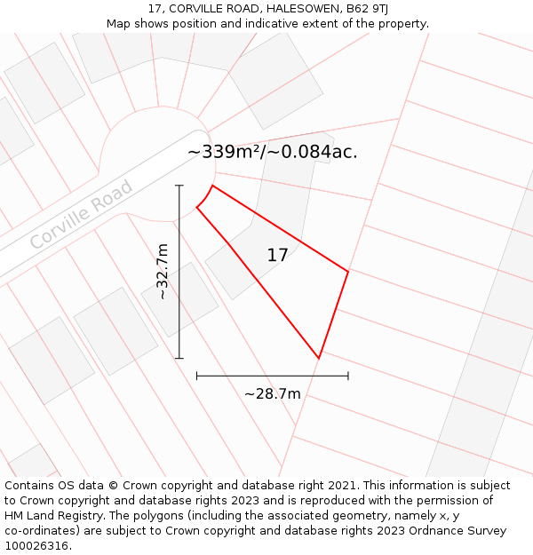 17, CORVILLE ROAD, HALESOWEN, B62 9TJ: Plot and title map