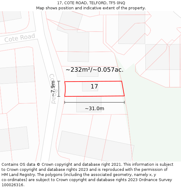 17, COTE ROAD, TELFORD, TF5 0NQ: Plot and title map