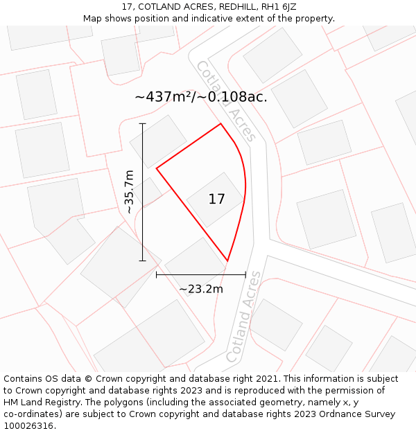 17, COTLAND ACRES, REDHILL, RH1 6JZ: Plot and title map