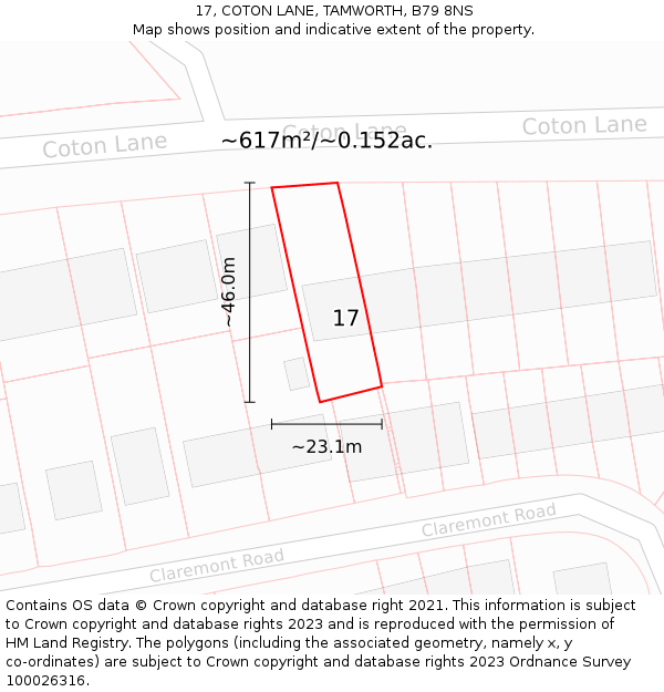 17, COTON LANE, TAMWORTH, B79 8NS: Plot and title map