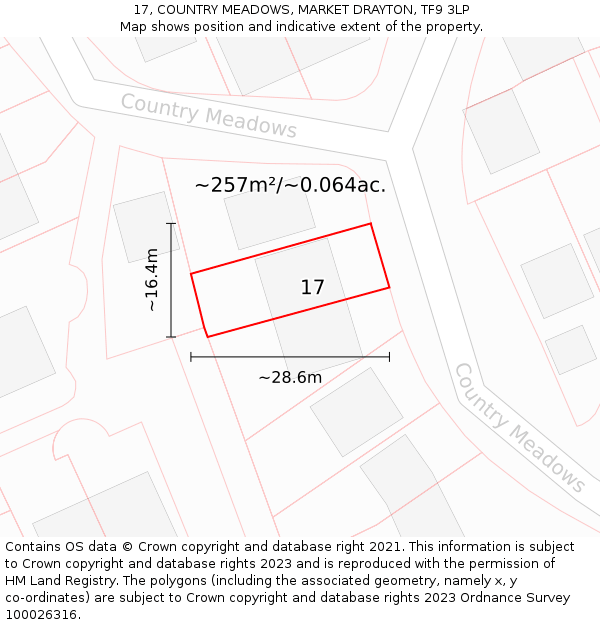 17, COUNTRY MEADOWS, MARKET DRAYTON, TF9 3LP: Plot and title map