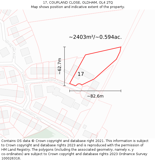 17, COUPLAND CLOSE, OLDHAM, OL4 2TQ: Plot and title map