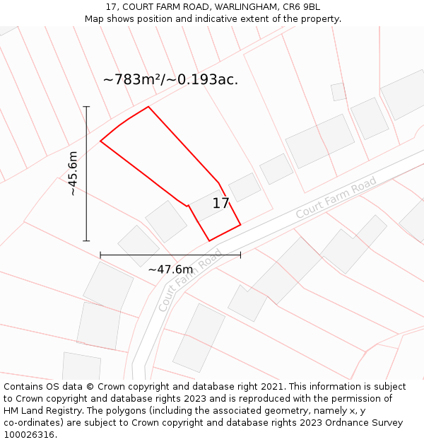 17, COURT FARM ROAD, WARLINGHAM, CR6 9BL: Plot and title map