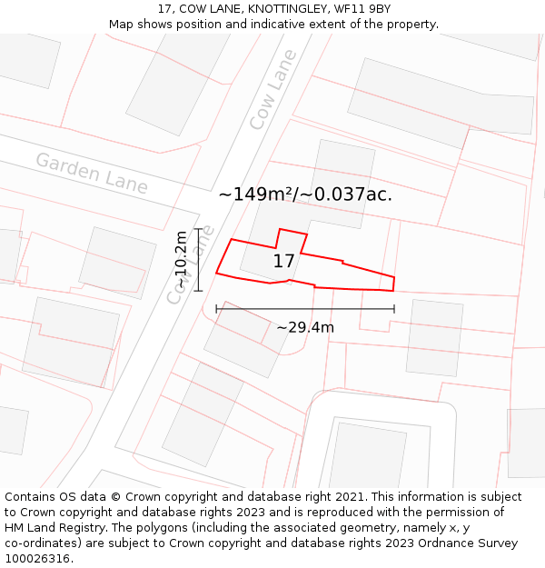 17, COW LANE, KNOTTINGLEY, WF11 9BY: Plot and title map