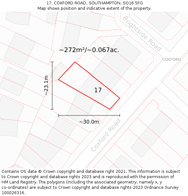 17, COXFORD ROAD, SOUTHAMPTON, SO16 5FG: Plot and title map