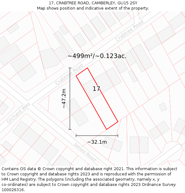 17, CRABTREE ROAD, CAMBERLEY, GU15 2SY: Plot and title map