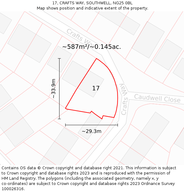 17, CRAFTS WAY, SOUTHWELL, NG25 0BL: Plot and title map