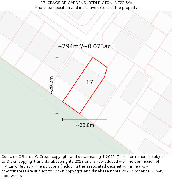 17, CRAGSIDE GARDENS, BEDLINGTON, NE22 5YX: Plot and title map