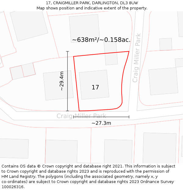 17, CRAIGMILLER PARK, DARLINGTON, DL3 8UW: Plot and title map
