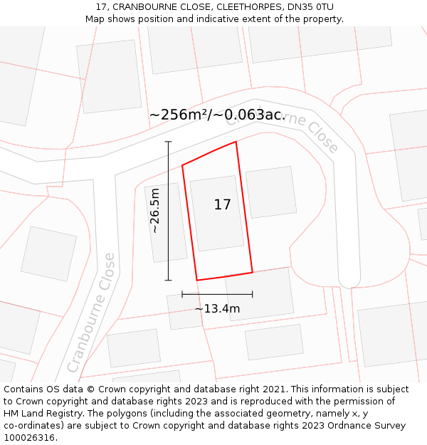 17, CRANBOURNE CLOSE, CLEETHORPES, DN35 0TU: Plot and title map