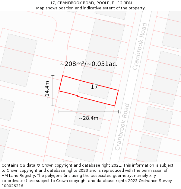 17, CRANBROOK ROAD, POOLE, BH12 3BN: Plot and title map