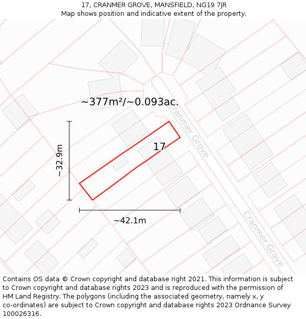 17, CRANMER GROVE, MANSFIELD, NG19 7JR: Plot and title map