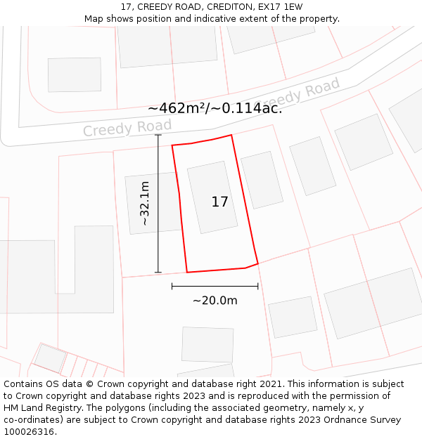 17, CREEDY ROAD, CREDITON, EX17 1EW: Plot and title map