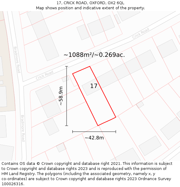 17, CRICK ROAD, OXFORD, OX2 6QL: Plot and title map